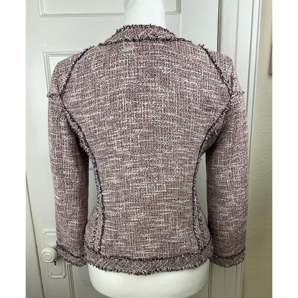 Banana Republic Frayed‎ Boucle Tweed Zip Front Linen Blend Cropped Jacket / 2 - Picture 5 of 16